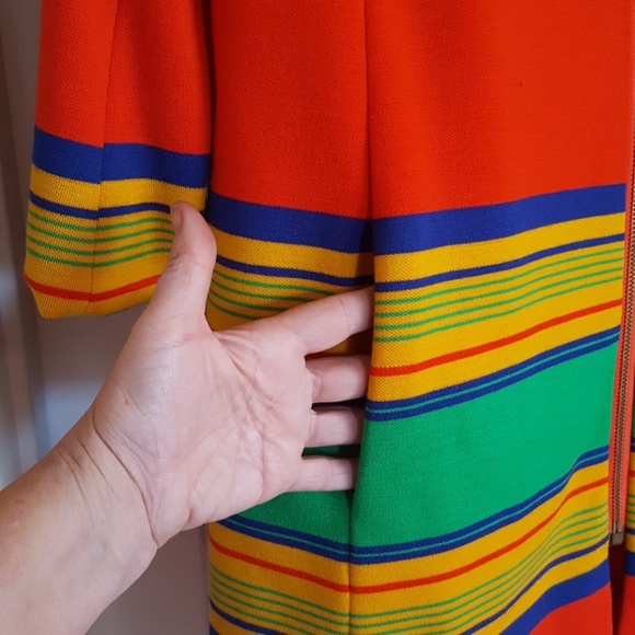 Vintage 60's Wool Longline Mod Coat Colorblock Striped SANGER HARRIS Small - Picture 12 of 17